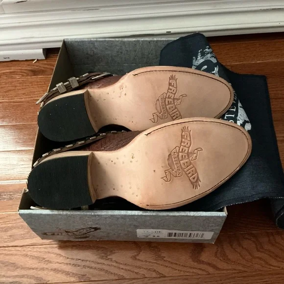 NIB Freebird by Steven Cognac  Croc-Texture Blade Ankle Booties - Picture 3 of 5